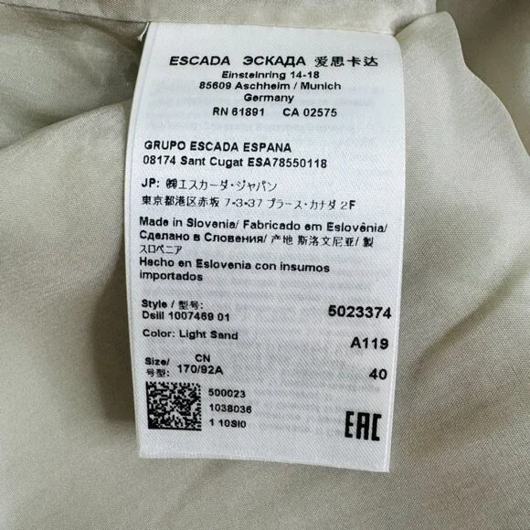 ESCADA Jacquard Metallic Sheath Dress Light Sand Shoulder Details SZ 40 /US 10 - Picture 14 of 14